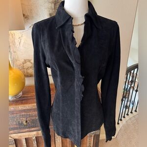 NWT Black Western ruffled suede button down shirt- size M